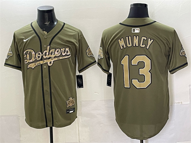 Men's Olive Los Angeles Dodgers #13 Max Muncy 2026 Armed Forces Day Stitched Baseball Jersey